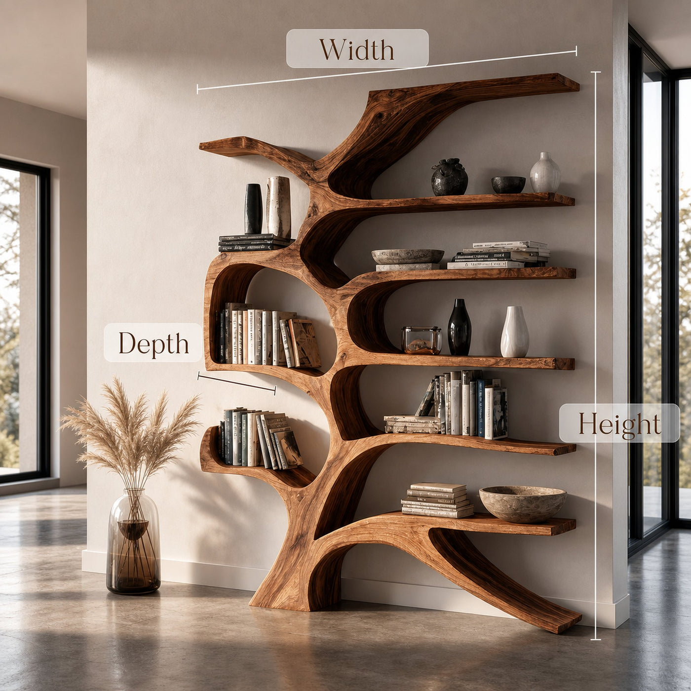 Contemporary Sculpted Wooden Bookshelf For Living Room Decor - product view 8
