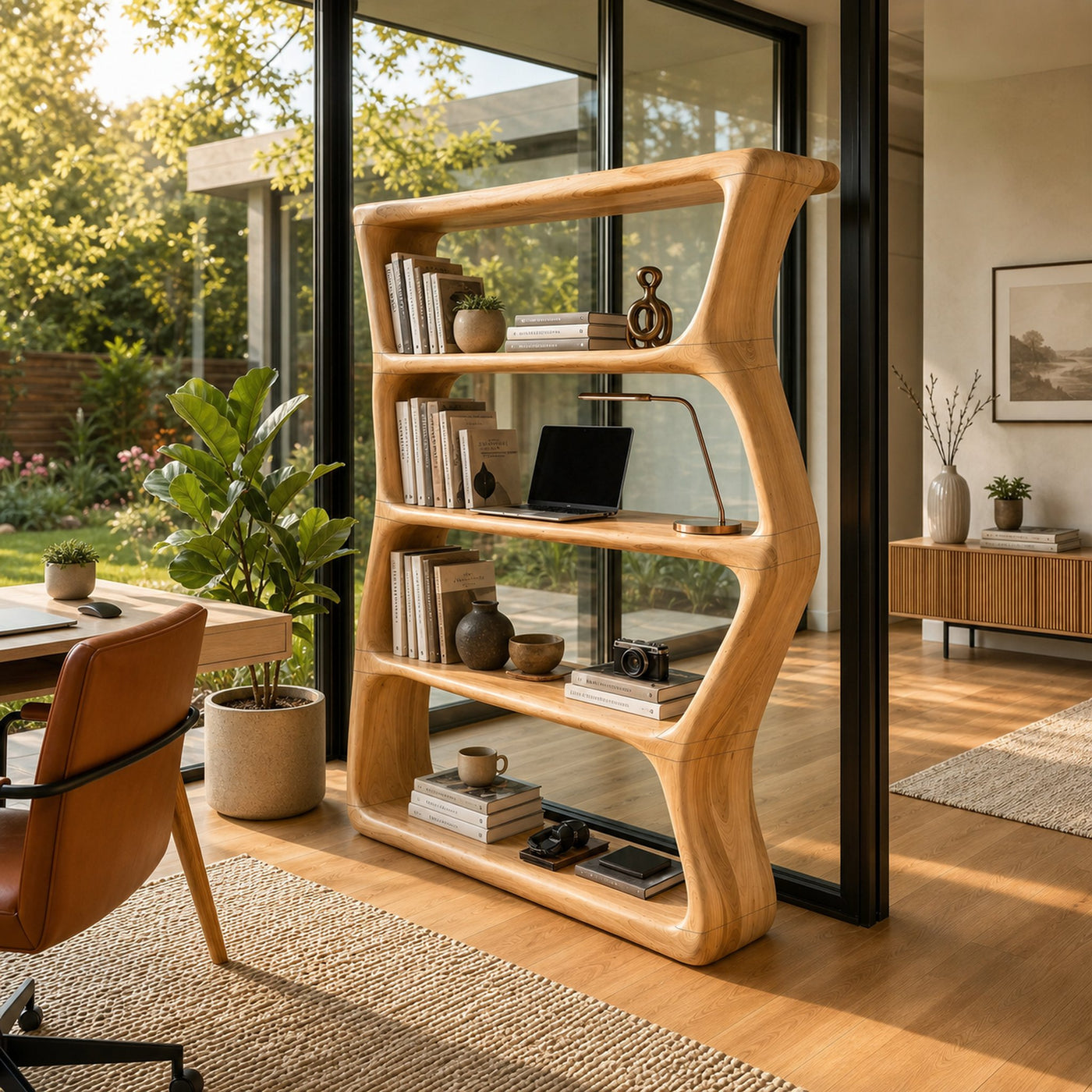 Contemporary Sculptural Bookcase Storage Organizer For Bedroom Space - product view 5