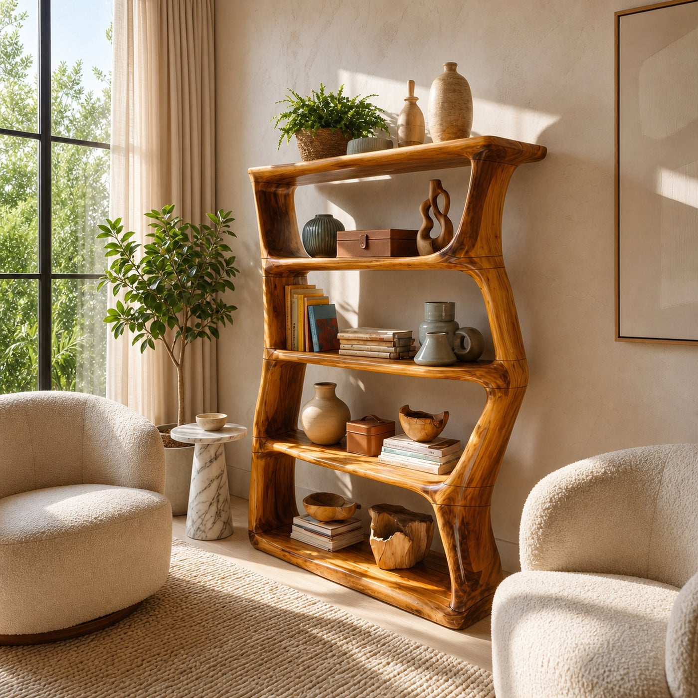 Contemporary Sculptural Bookcase Storage Organizer For Bedroom Space - product view 6