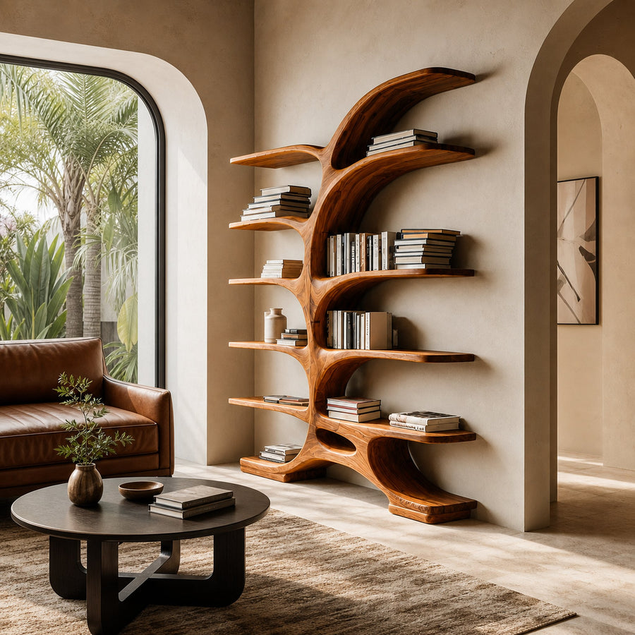 Contemporary Sculptural Curved Bookshelf For Living Room Interior