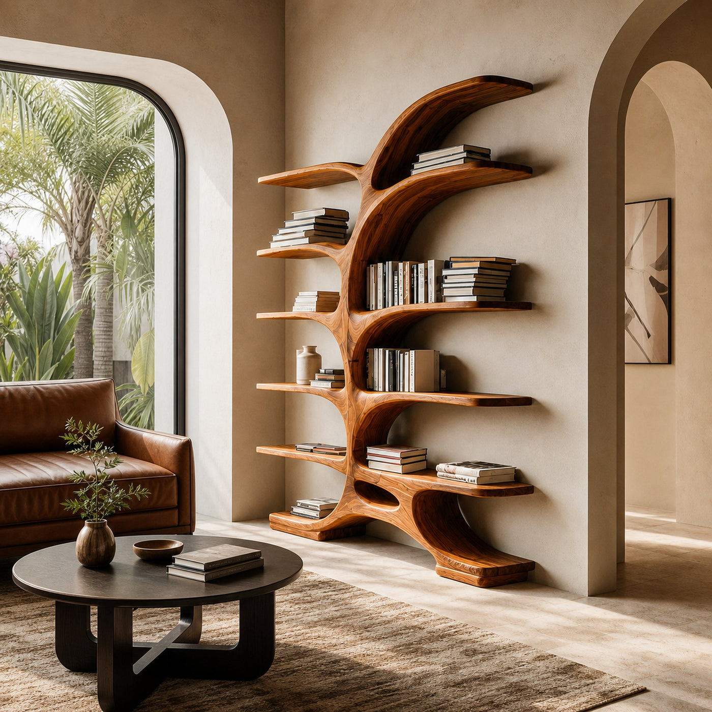 Contemporary Sculptural Curved Bookshelf For Living Room Interior
