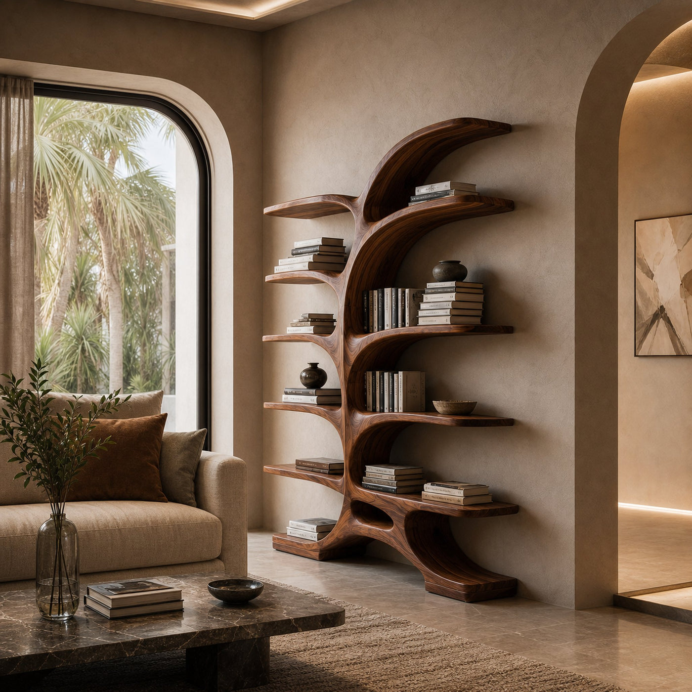 Contemporary Sculptural Curved Bookshelf For Living Room Interior - product view 7