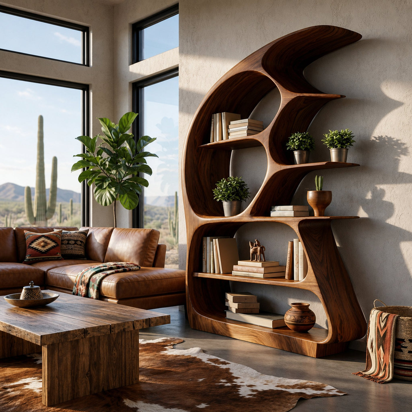 Contemporary Sculptural Wood Bookshelf For Living Room Decor - product view 7