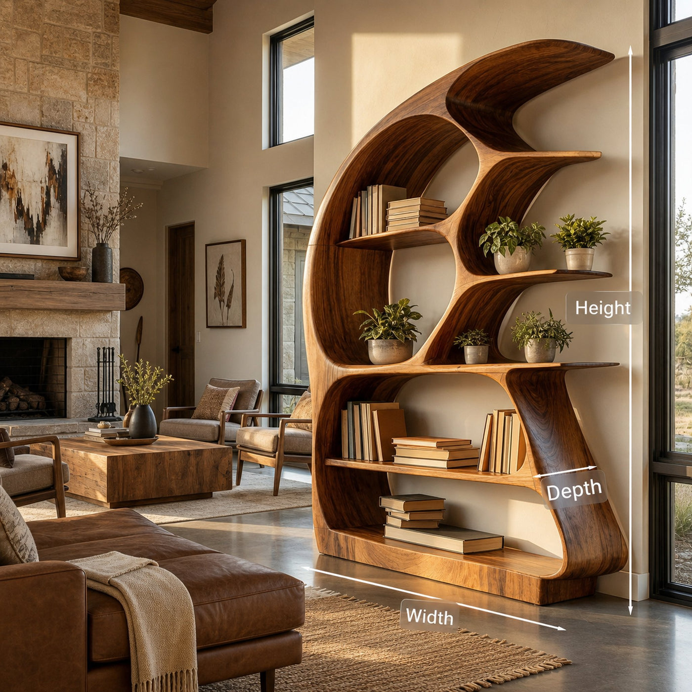 Contemporary Sculptural Wood Bookshelf For Living Room Decor - product view 8