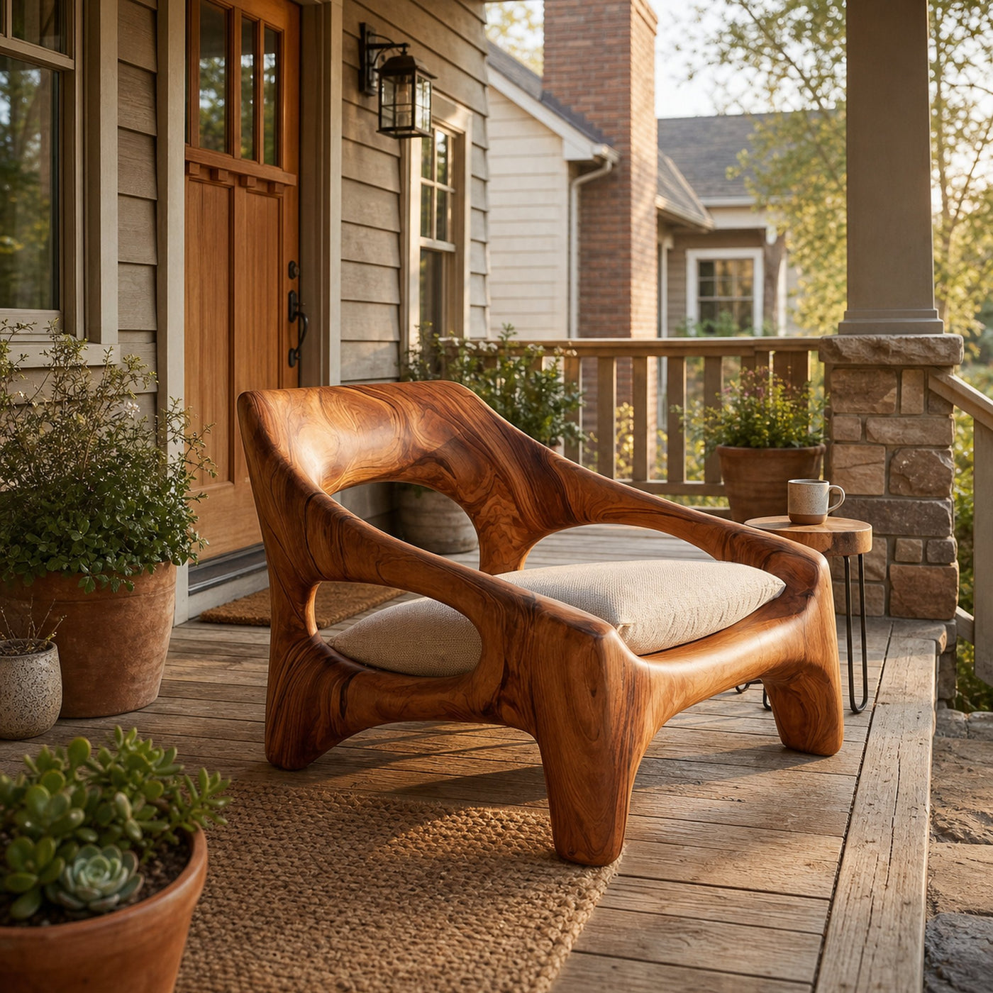 Contemporary Sculptural Wooden Chair For Outdoor Porch - product view 6