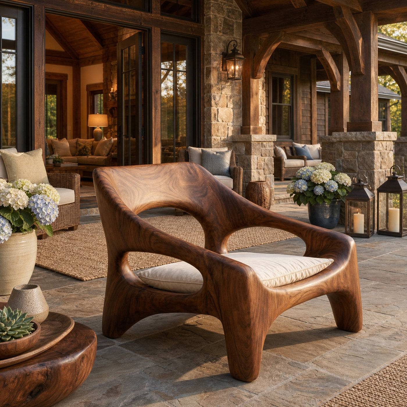 Contemporary Sculptural Wooden Chair For Outdoor Porch - product view 7
