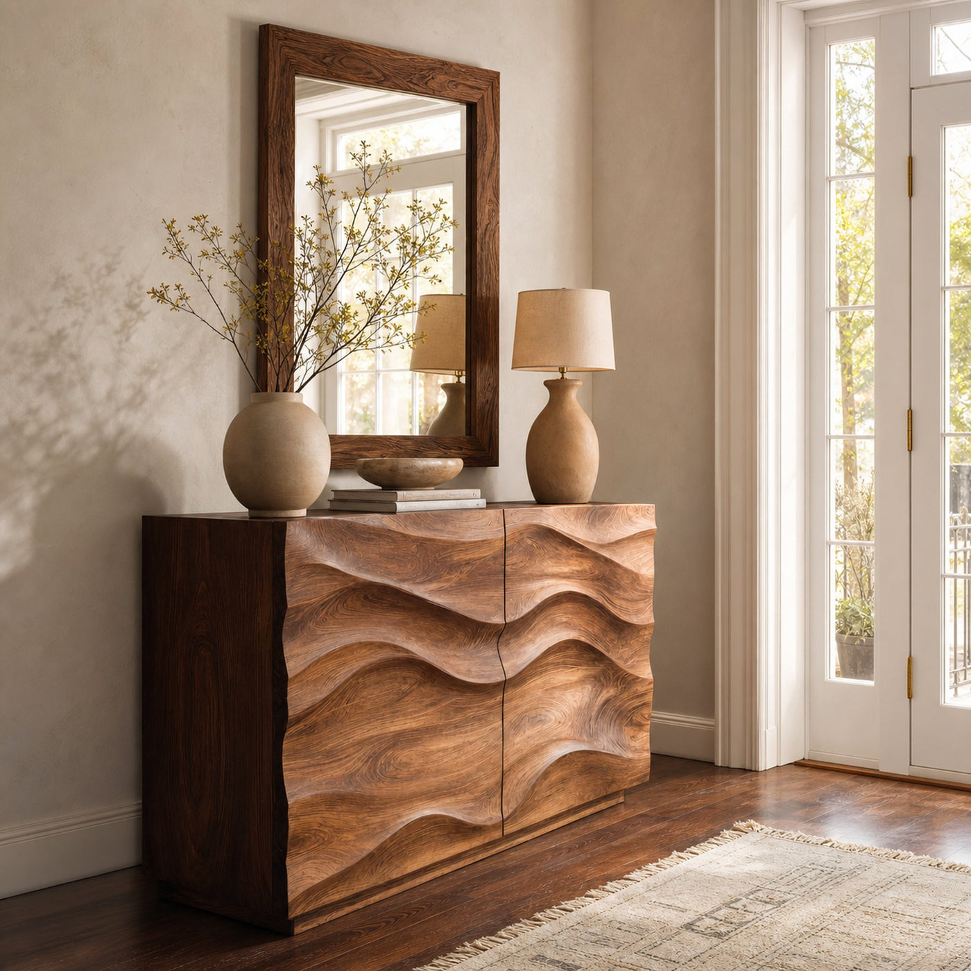 Contemporary Sideboard Sculptural Carved For Living Room