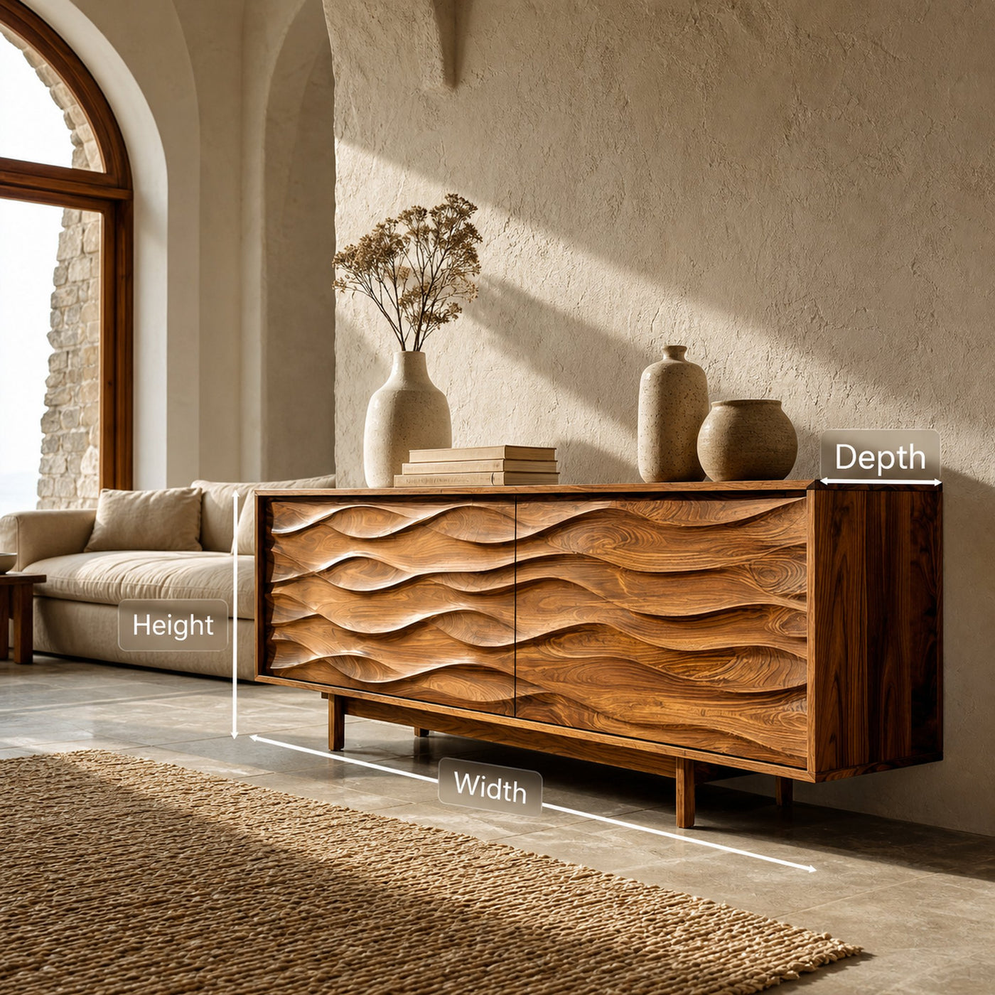 Contemporary Sideboard With Carved Wave Front Panels For Home - product view 7