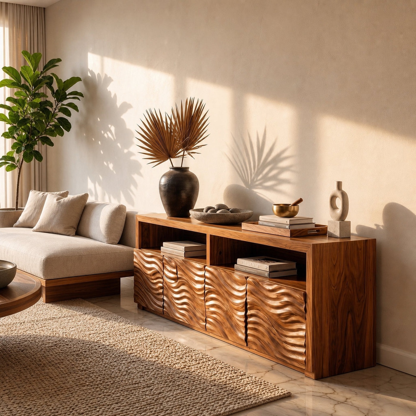 Contemporary Sideboard With Carved Wood Doors And Functional Storage For Living Room - product view 6