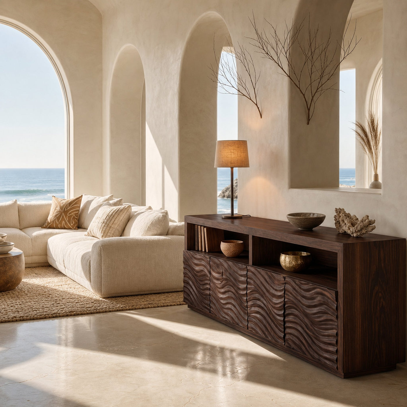 Contemporary Sideboard With Carved Wood Doors And Functional Storage For Living Room - product view 7