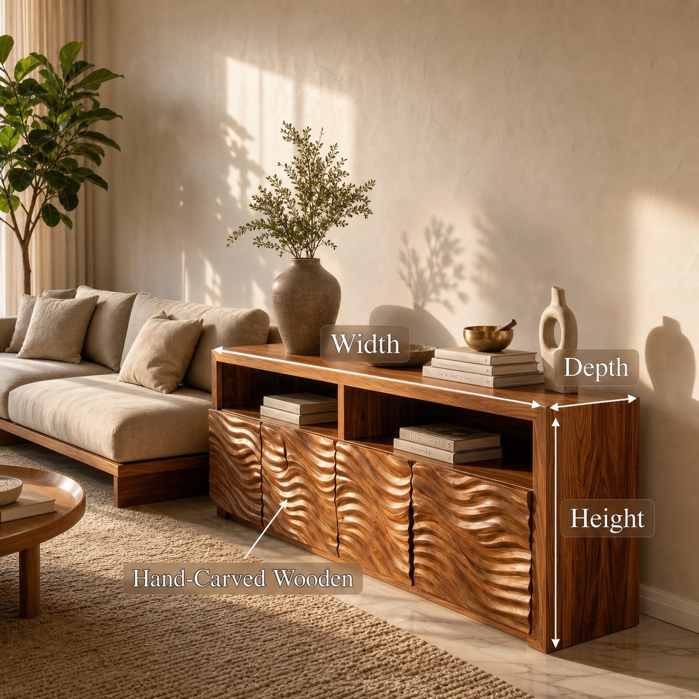 Contemporary Sideboard With Carved Wood Doors And Functional Storage For Living Room - product view 8