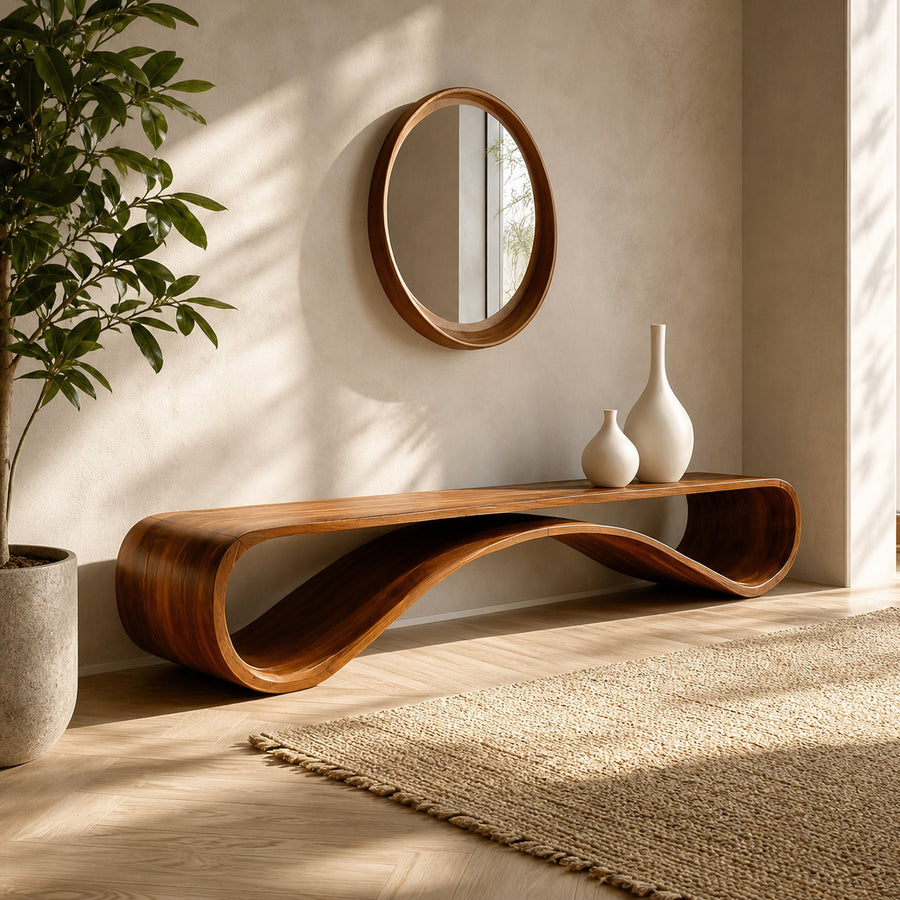 Contemporary Sleek Curved Bench For Entryway Or Home Decor