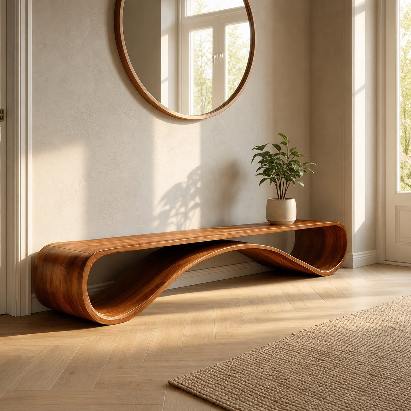 Contemporary Sleek Curved Bench For Entryway Or Home Decor - product view 6