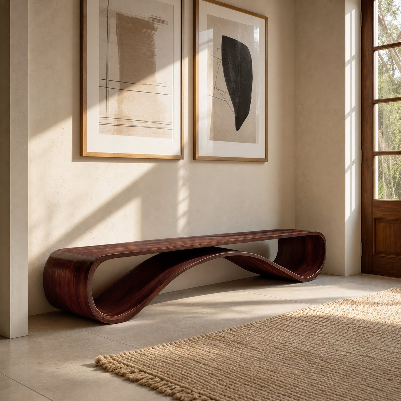 Contemporary Sleek Curved Bench For Entryway Or Home Decor - product view 7
