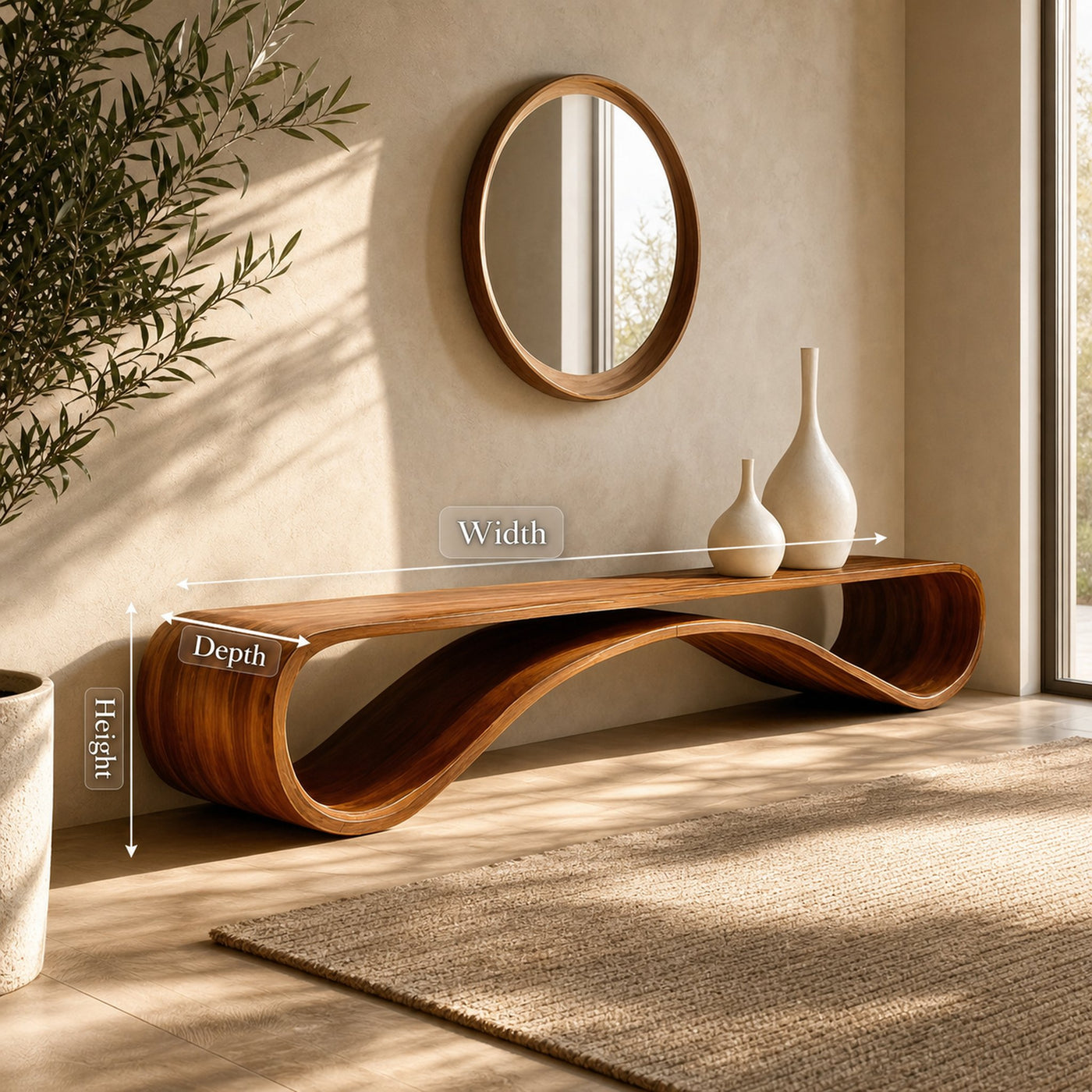 Contemporary Sleek Curved Bench For Entryway Or Home Decor - product view 8
