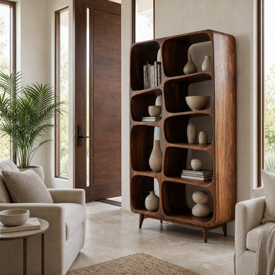 Contemporary Solid Wood Bookshelf For Coastal Interior