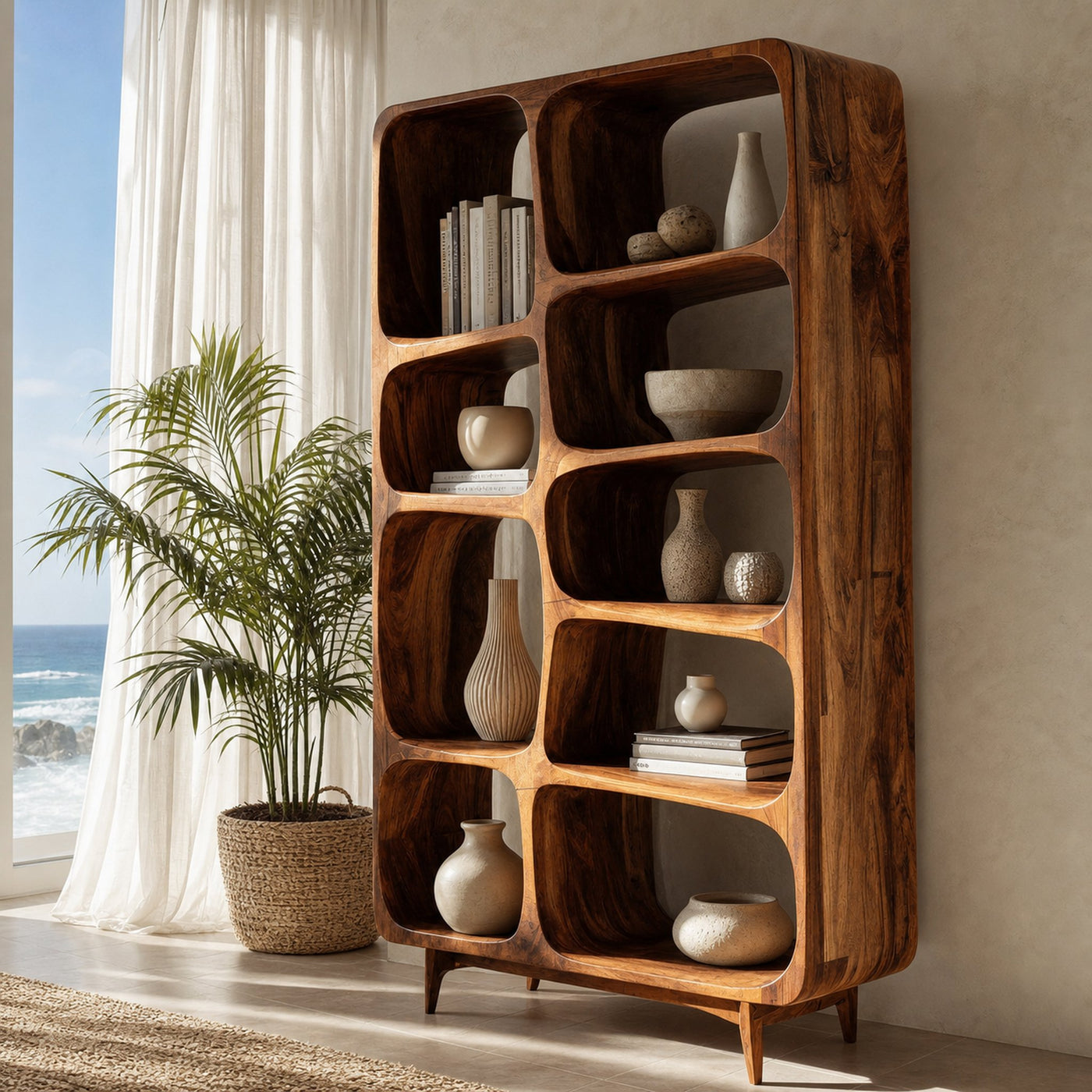 Contemporary Solid Wood Bookshelf For Coastal Interior - product view 6