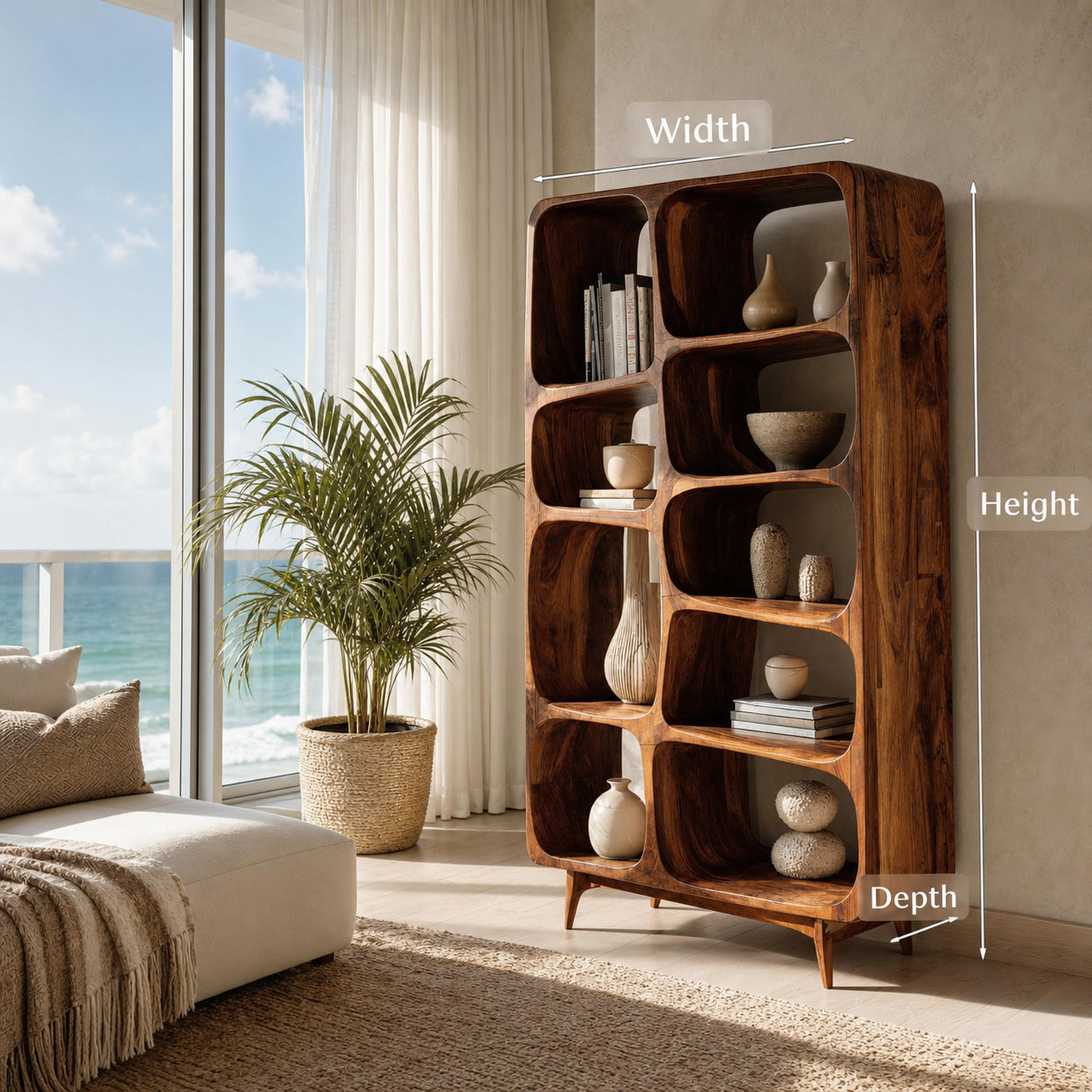 Contemporary Solid Wood Bookshelf For Coastal Interior - product view 7