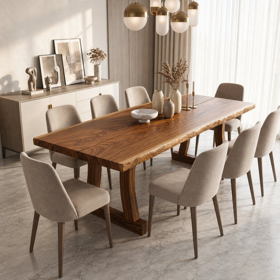 Contemporary Solid Wood Dining Table With Rounded Edge Design For Dining Room