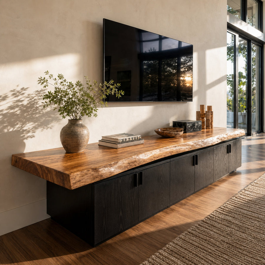 Contemporary TV Cabinet Solid Wood Cabinet With Multi Storage Living Room