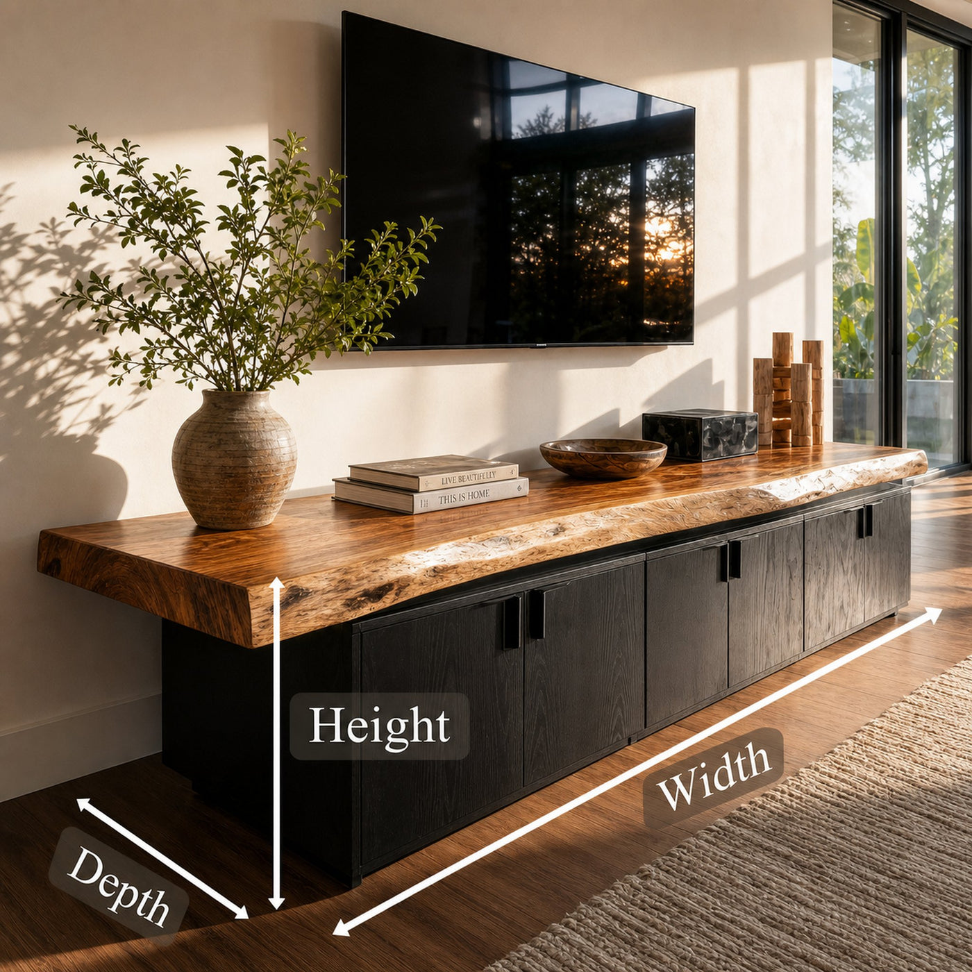 Contemporary TV Cabinet Solid Wood Cabinet With Multi Storage Living Room - product view 6