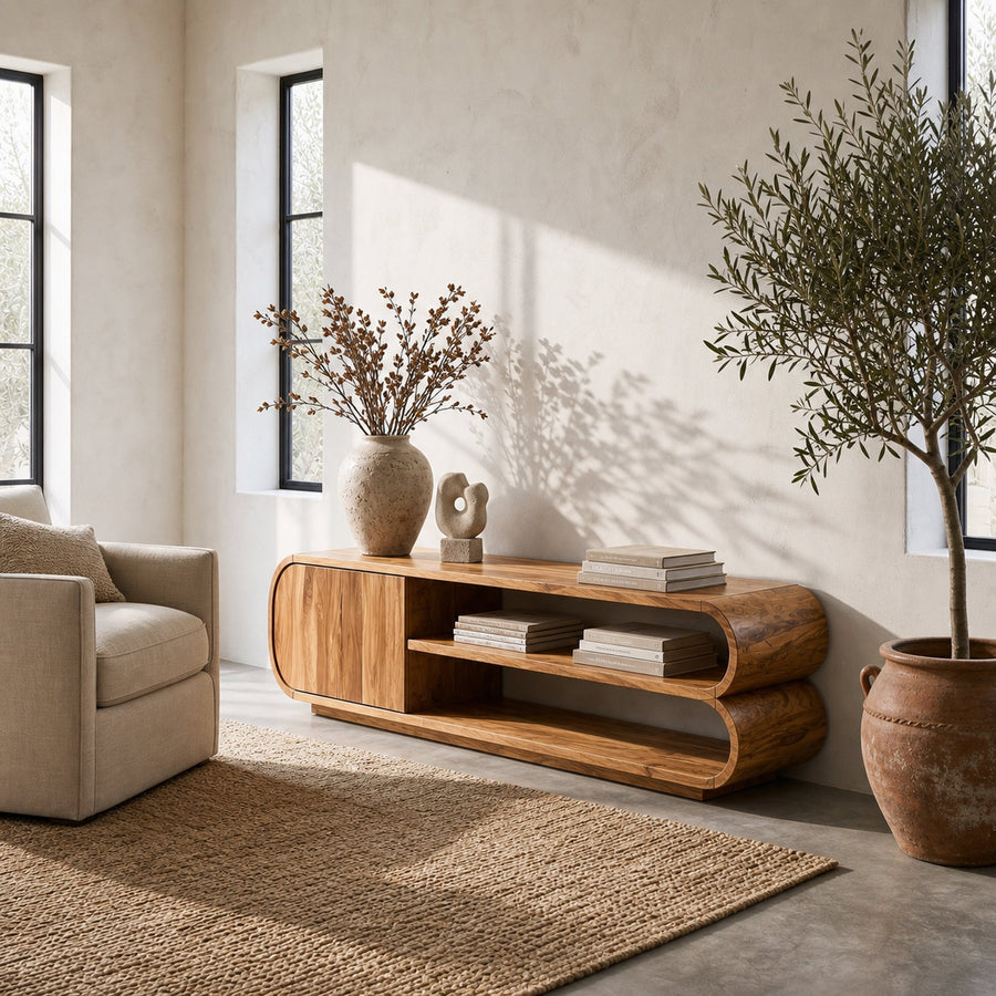 Contemporary TV Cabinet With Open Storage For Living Room