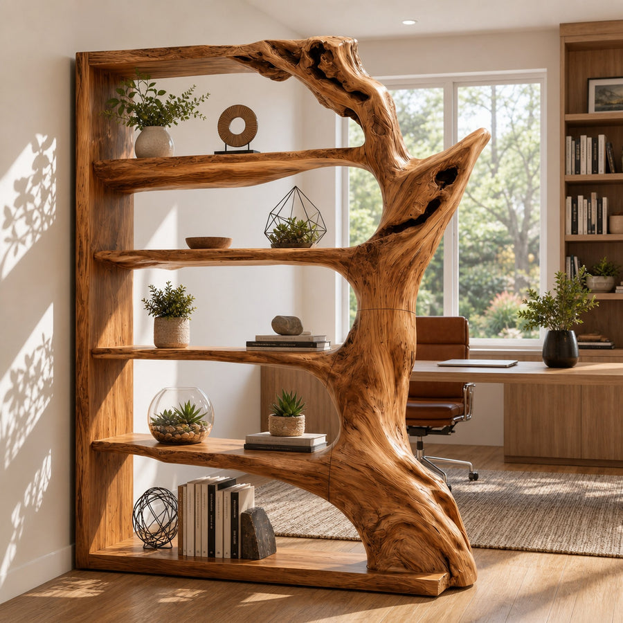 Contemporary Tree Bookshelf With Artistic Solid Wood Design For Living Room