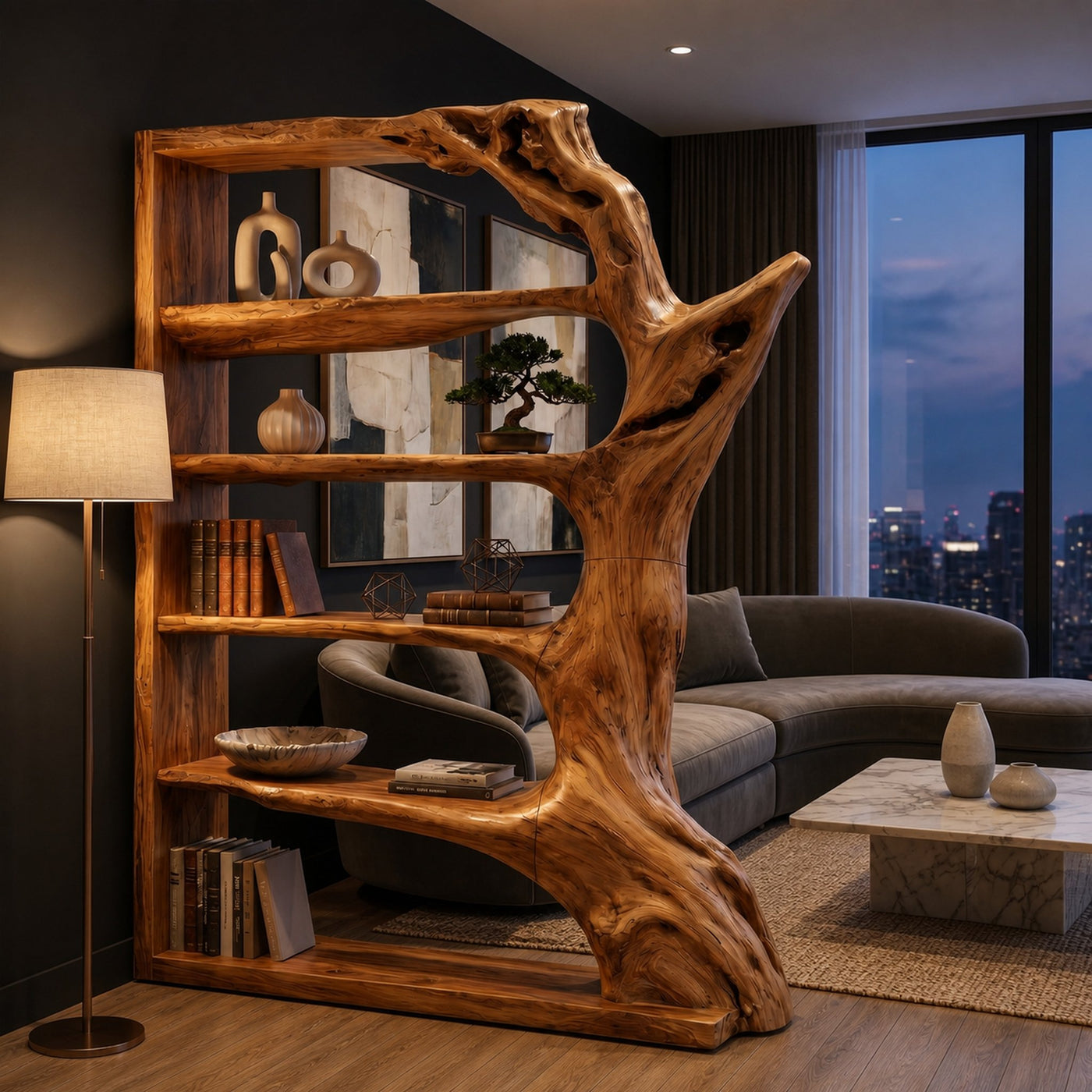 Contemporary Tree Bookshelf With Artistic Solid Wood Design For Living Room - product view 6