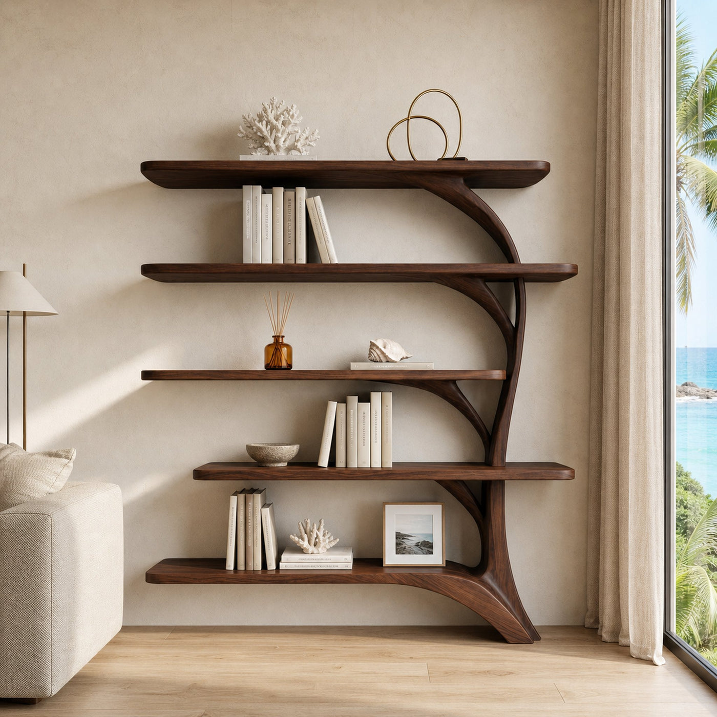 Contemporary Tree Inspired Curved Bookshelf For Home Decor