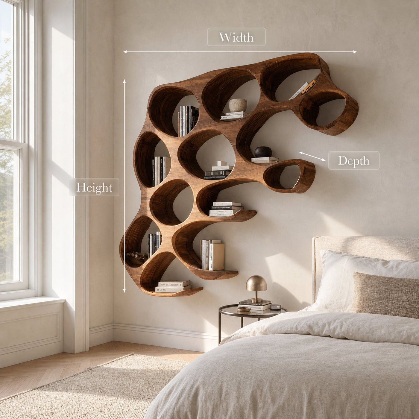 Contemporary Wall Shelf With Rounded Compartments For Bedroom Decor - product view 6