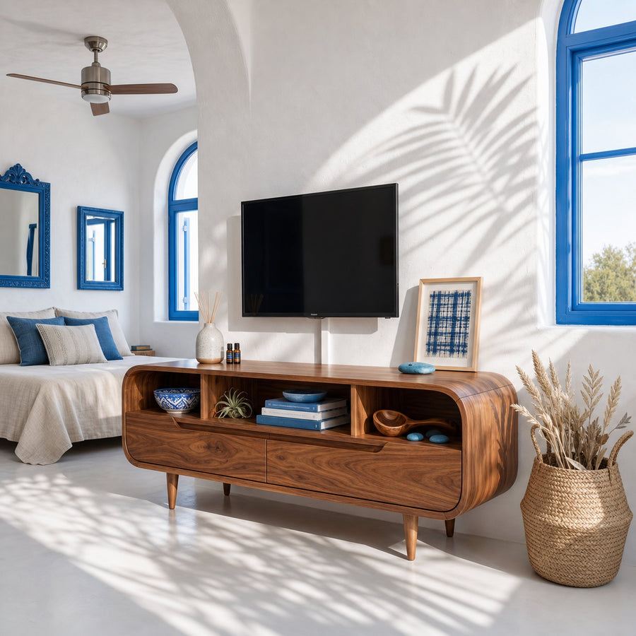 Contemporary Walnut TV Stand For Modern Loft Bedroom