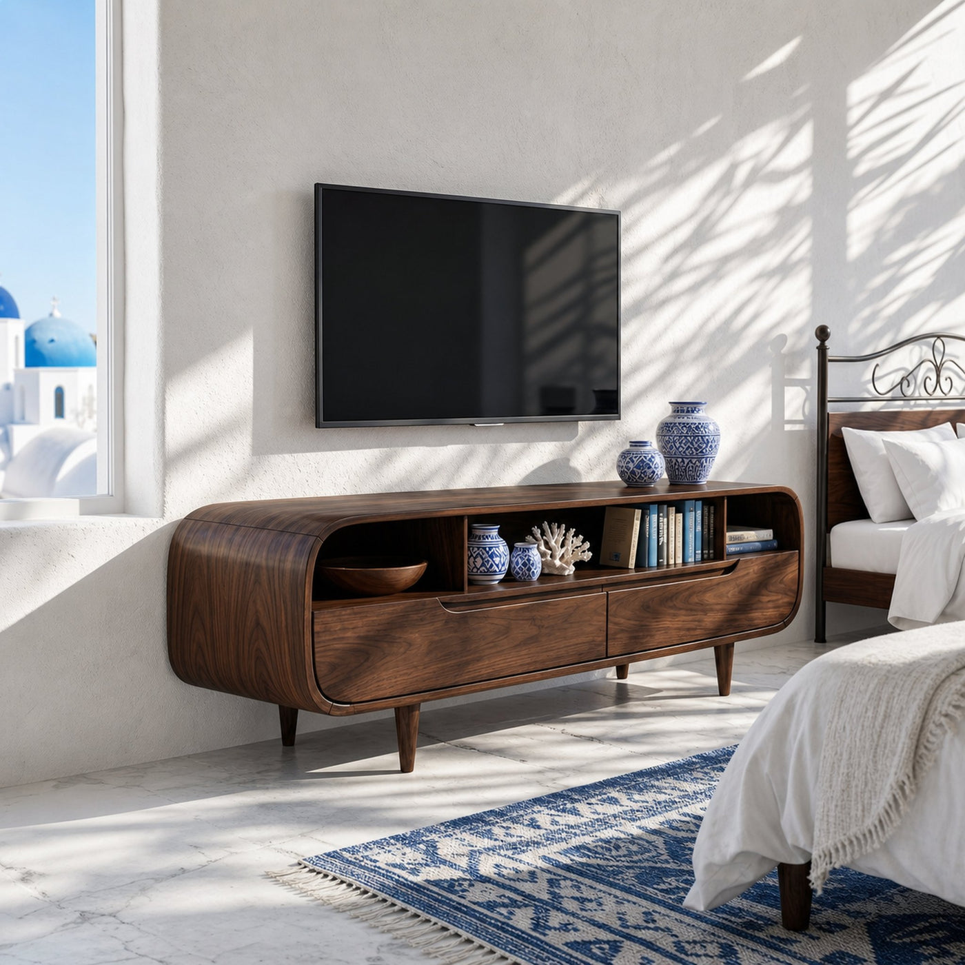 Contemporary Walnut TV Stand For Modern Loft Bedroom - product view 7
