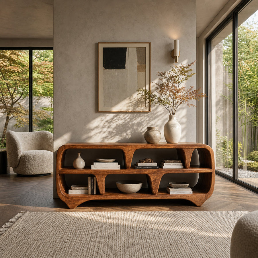 Contemporary Waterfall Wooden Bookshelf For Living Room