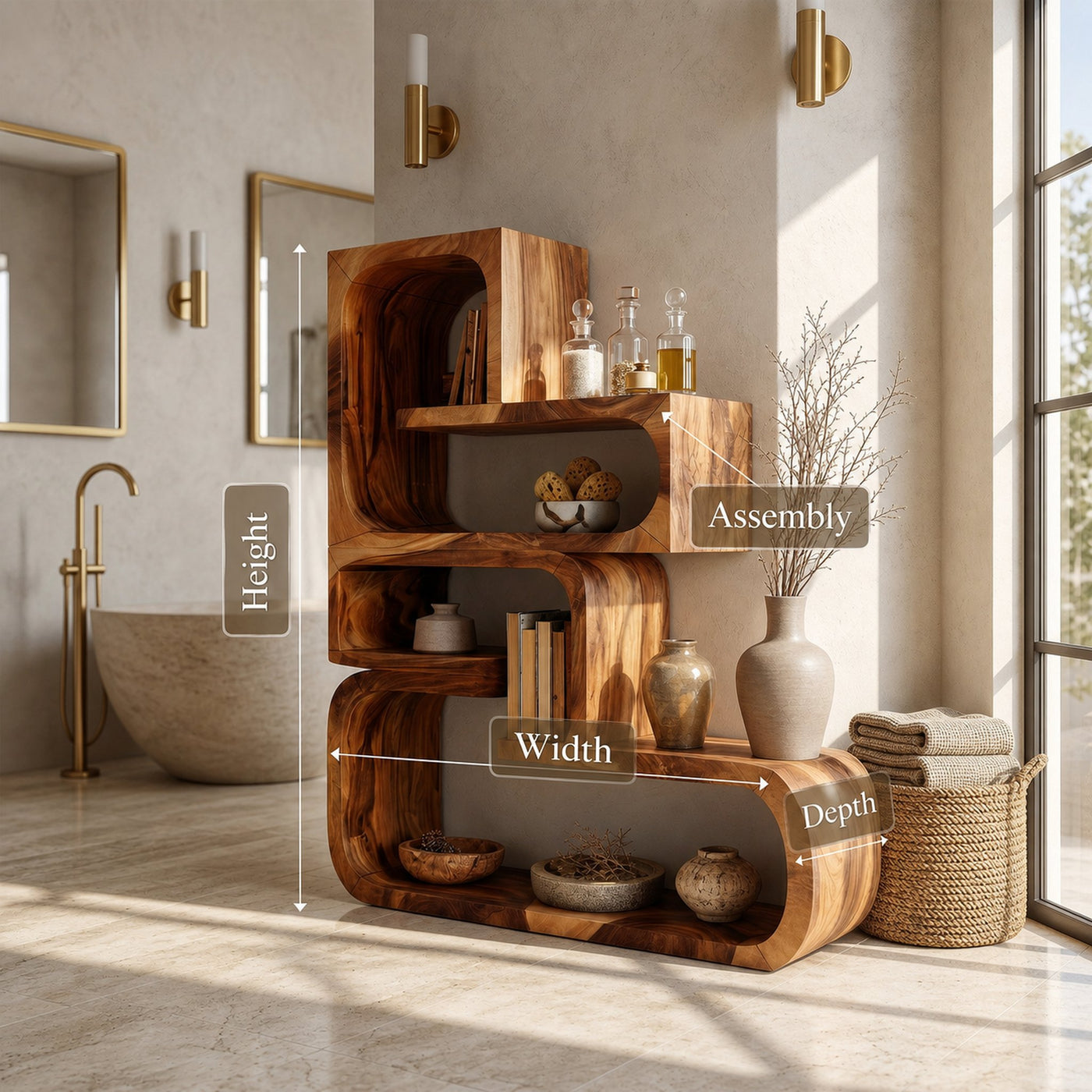 Contemporary Wave Edge Wooden Bookcase In Natural Finish - product view 8