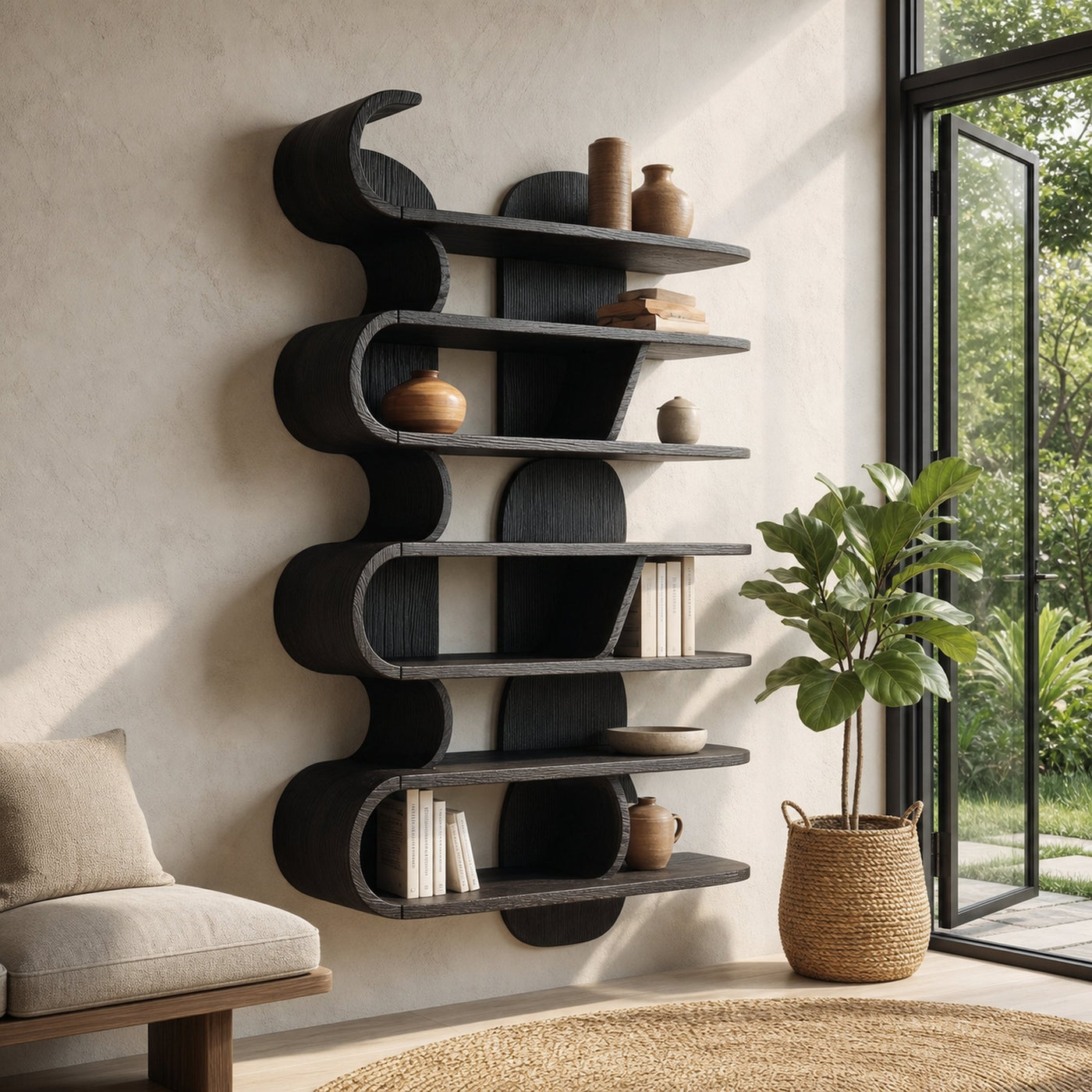 Contemporary Wave Wall Mounted Shelf For Living Room And Bedroom