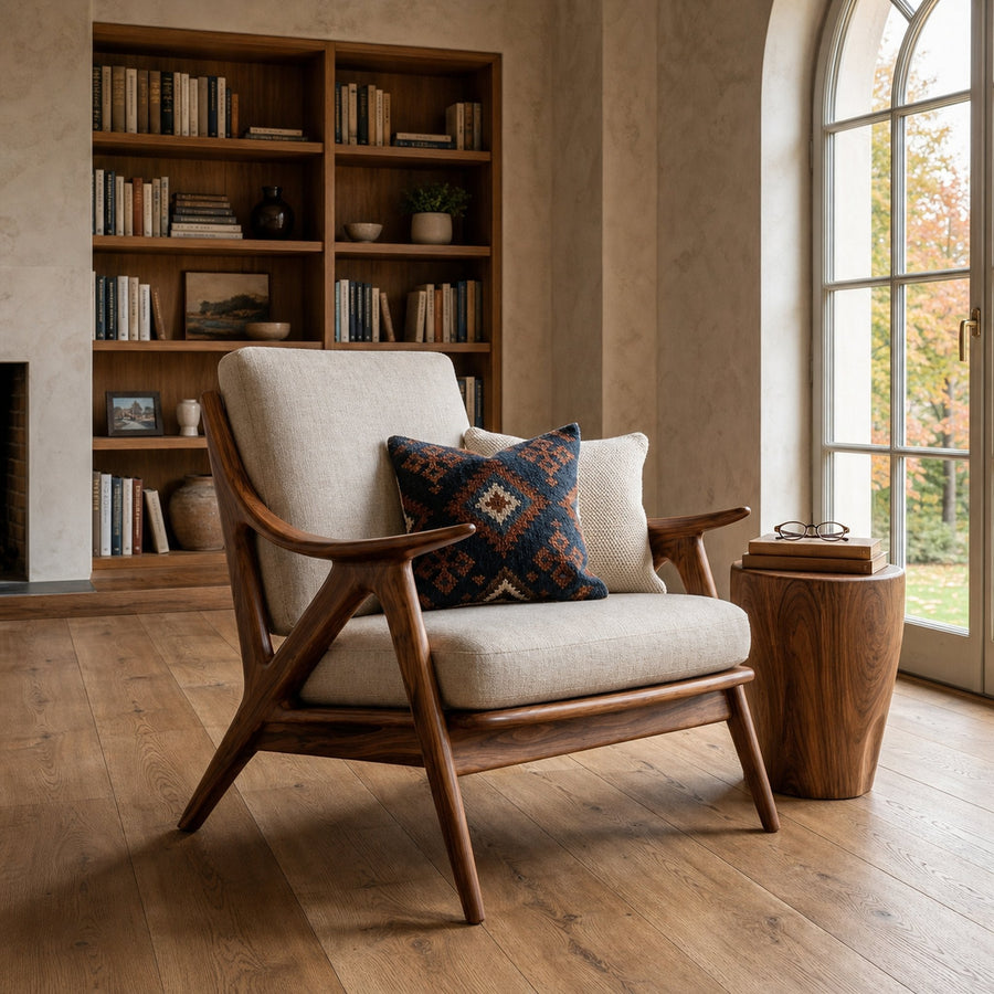 Contemporary Wood Accent Chair With Sculptural Frame For Living Room
