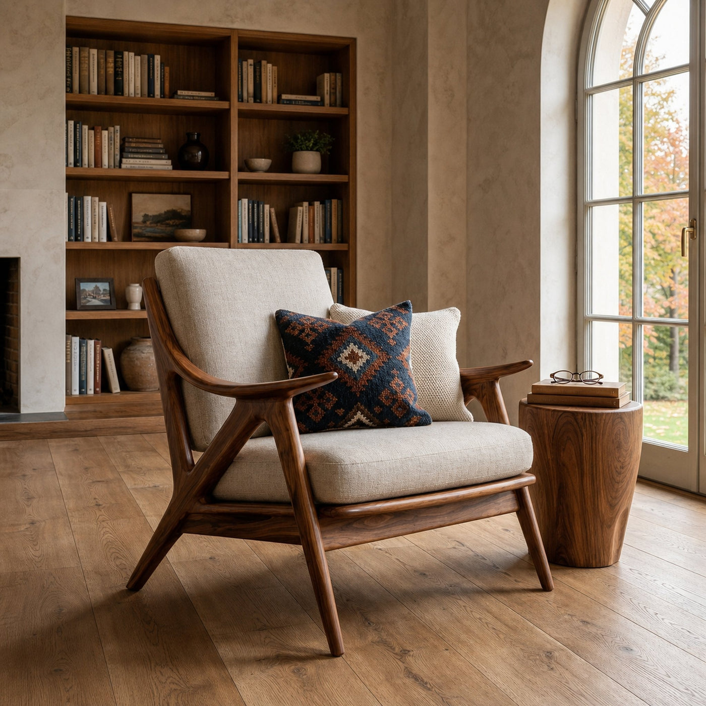 Contemporary Wood Accent Chair With Sculptural Frame For Living Room