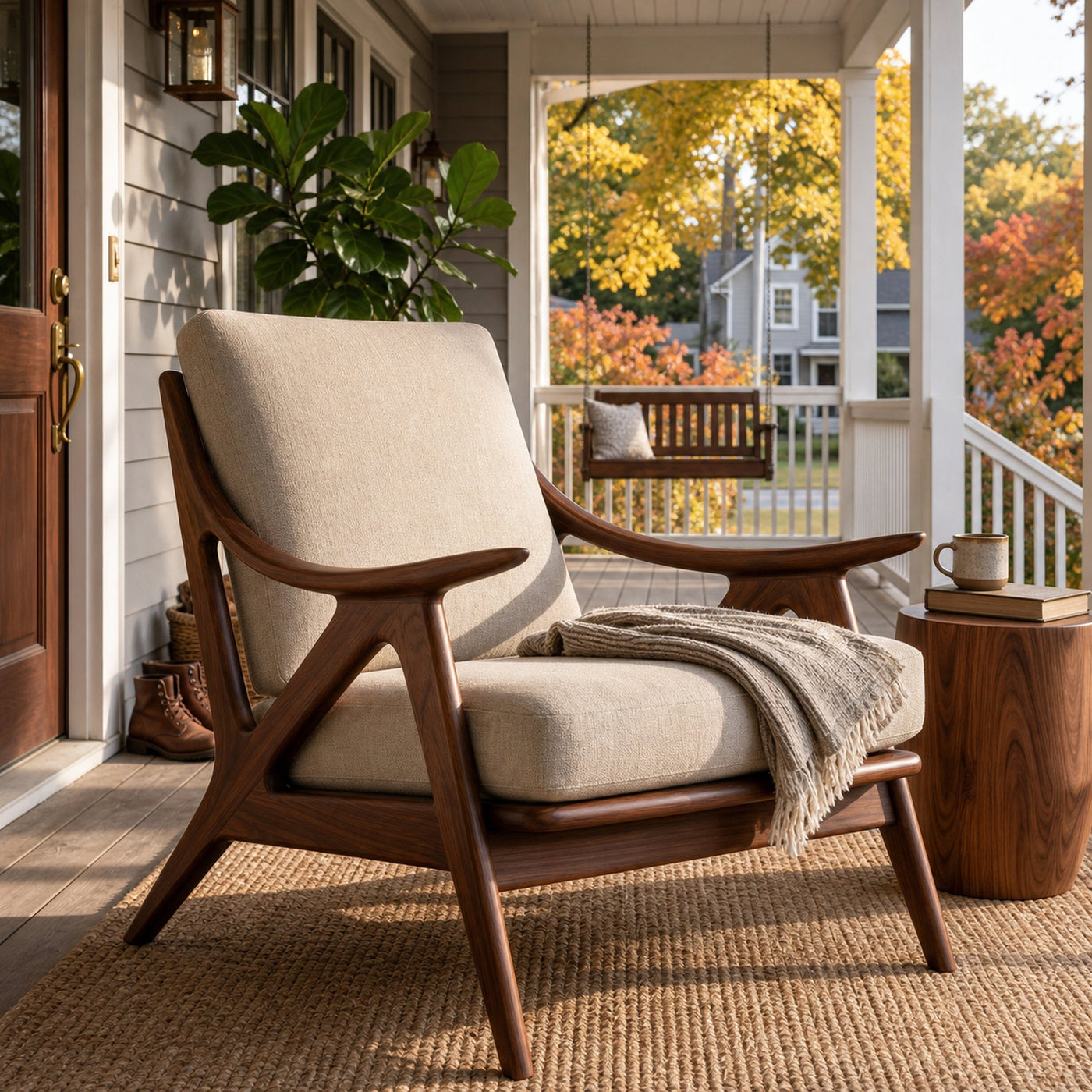 Contemporary Wood Accent Chair With Sculptural Frame For Living Room - product view 7