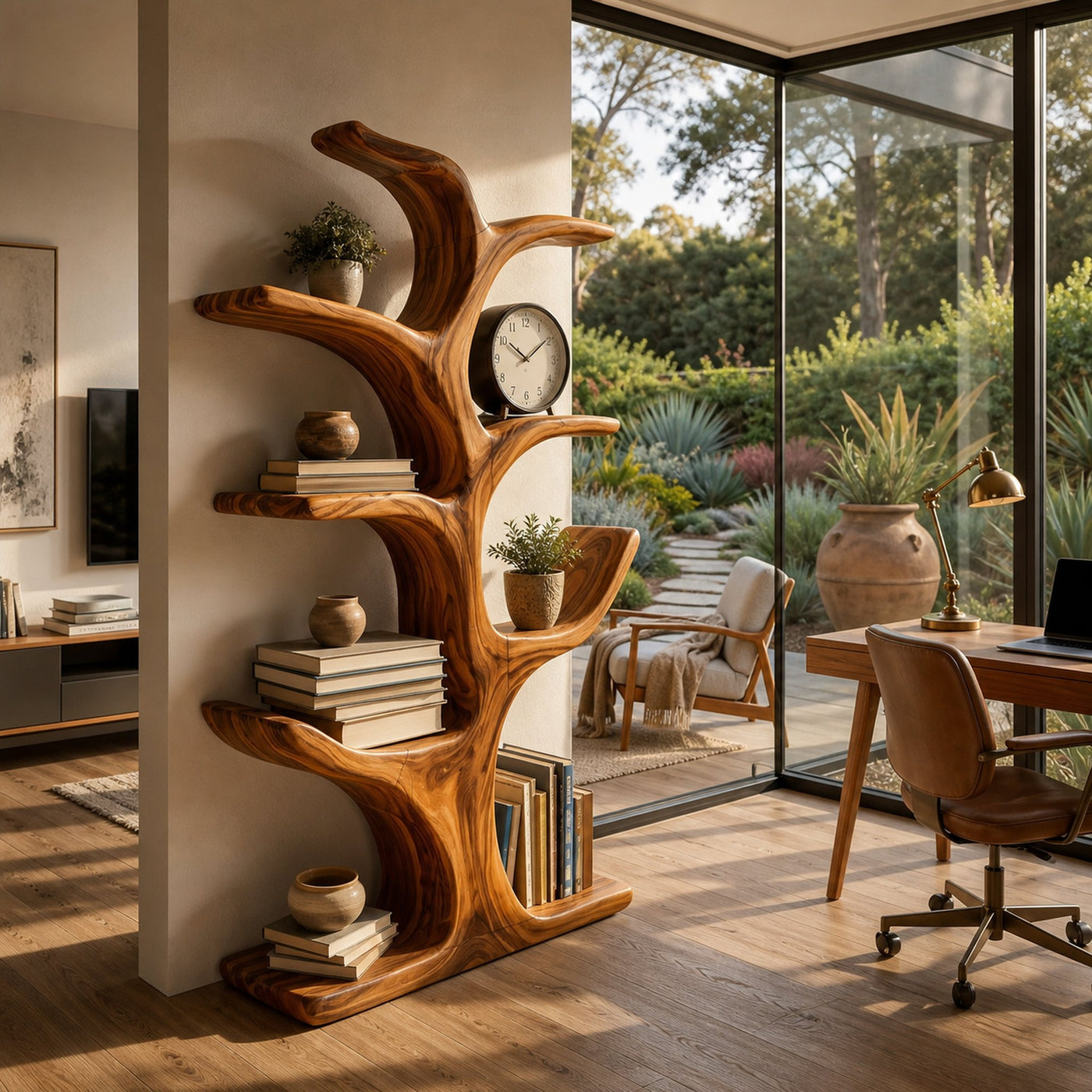 Contemporary Wood Bookshelf Sculptural Curved Design For Living Room - product view 6