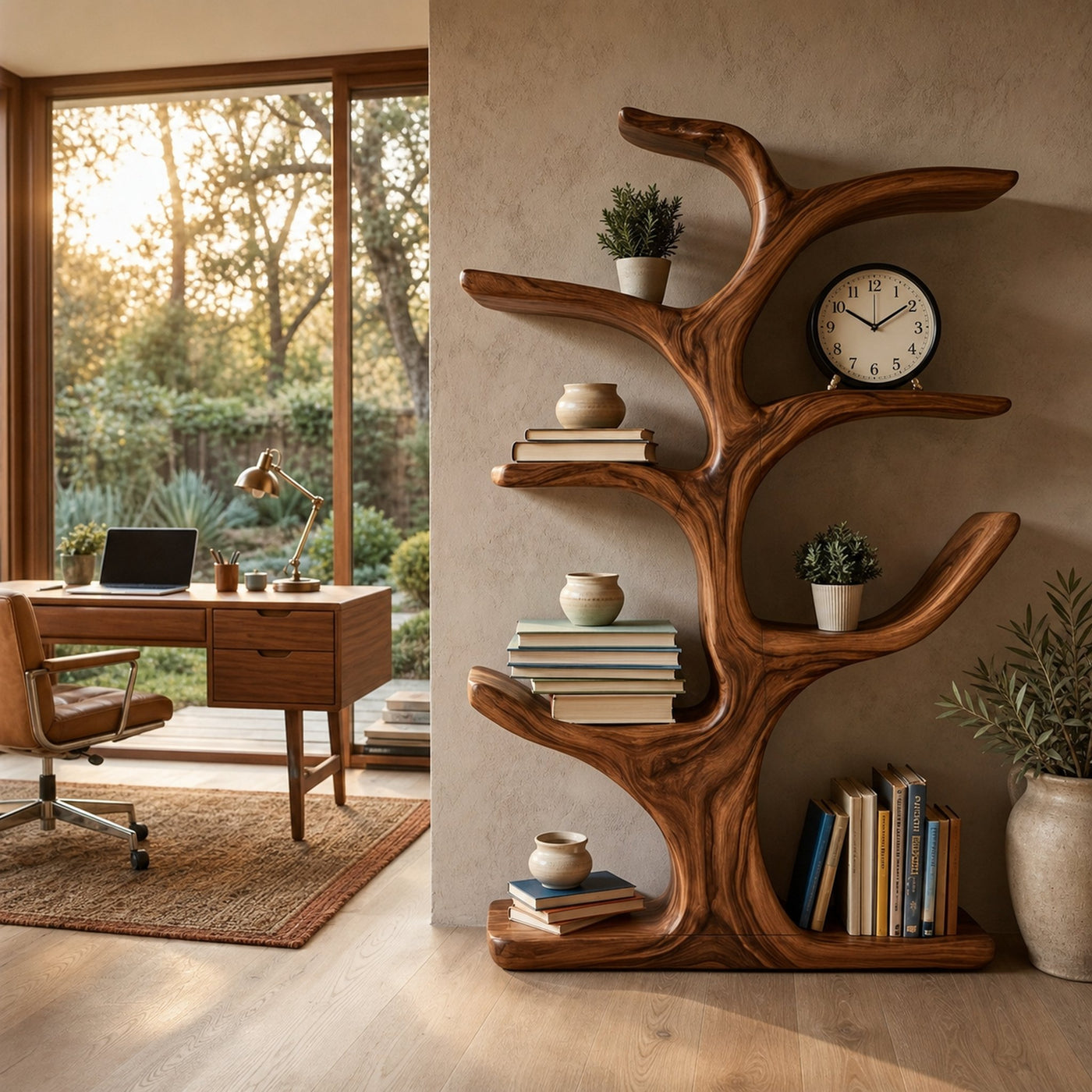 Contemporary Wood Bookshelf Sculptural Curved Design For Living Room - product view 7