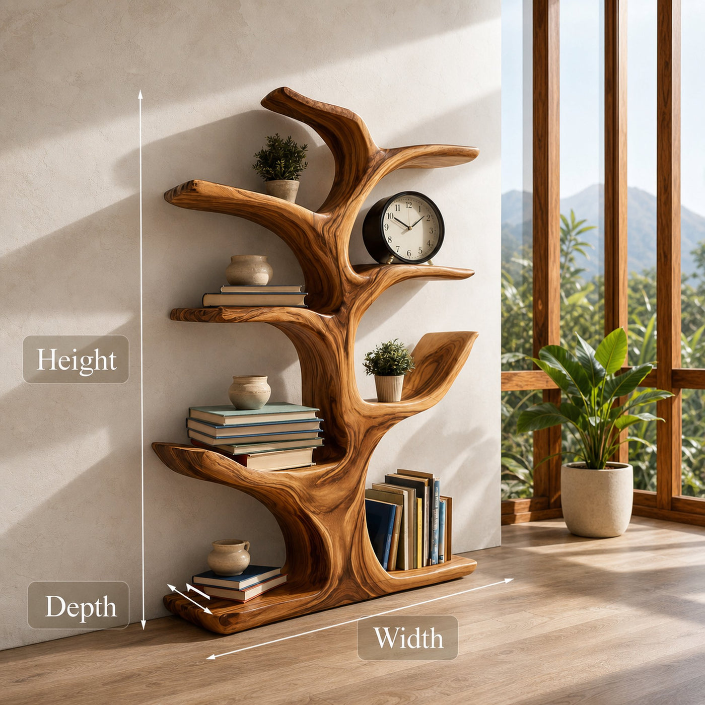 Contemporary Wood Bookshelf Sculptural Curved Design For Living Room - product view 8