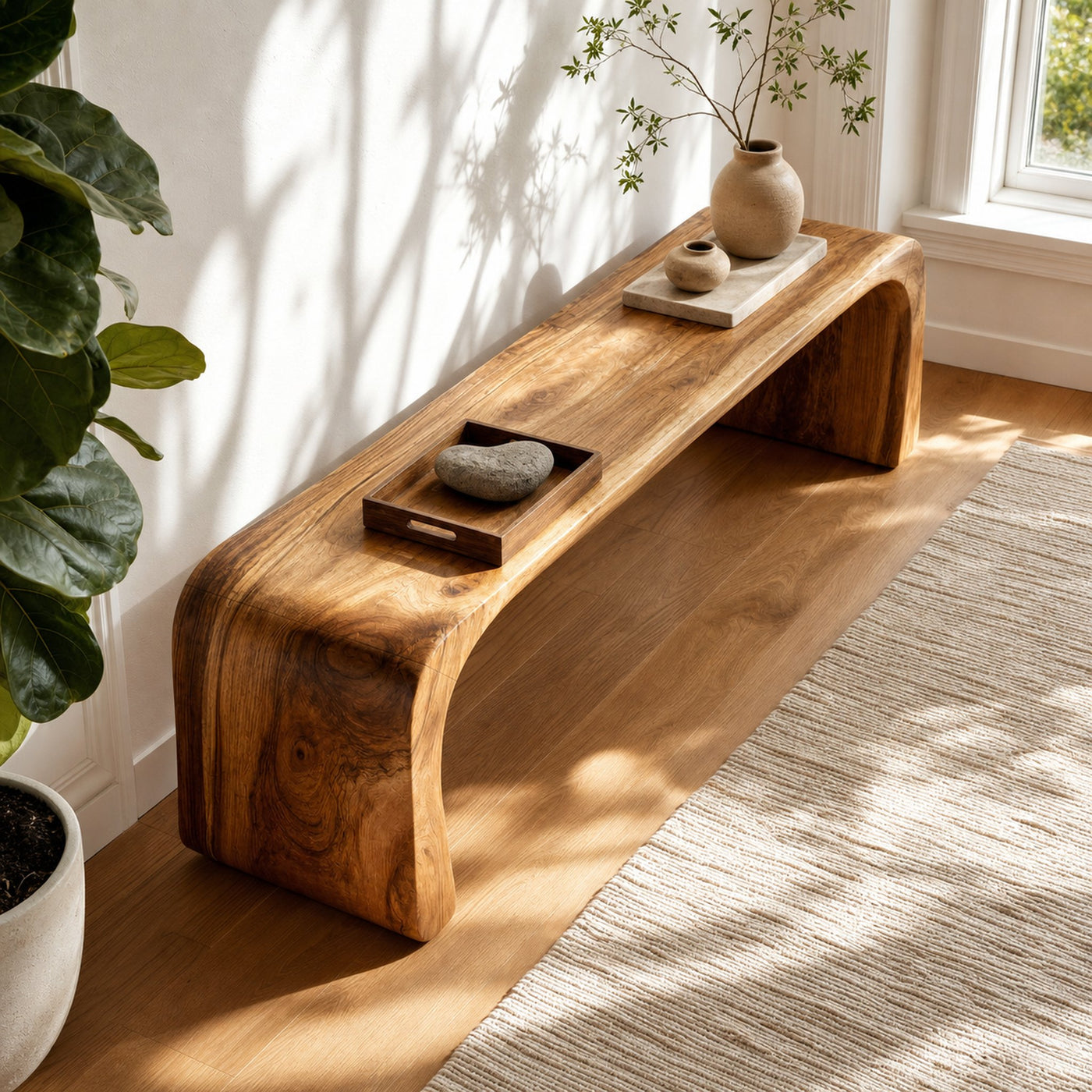 Contemporary Wood Curved Bench For Entryway Or Living Room - product view 6
