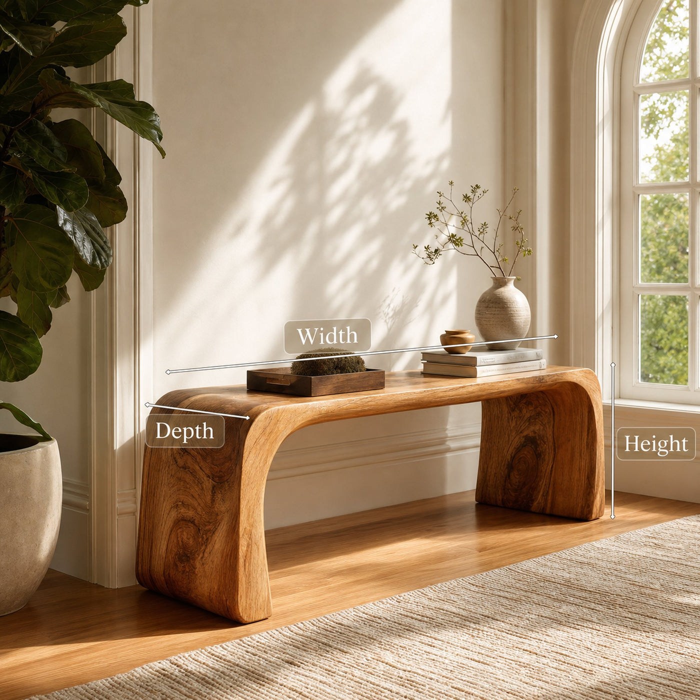 Contemporary Wood Curved Bench For Entryway Or Living Room - product view 7