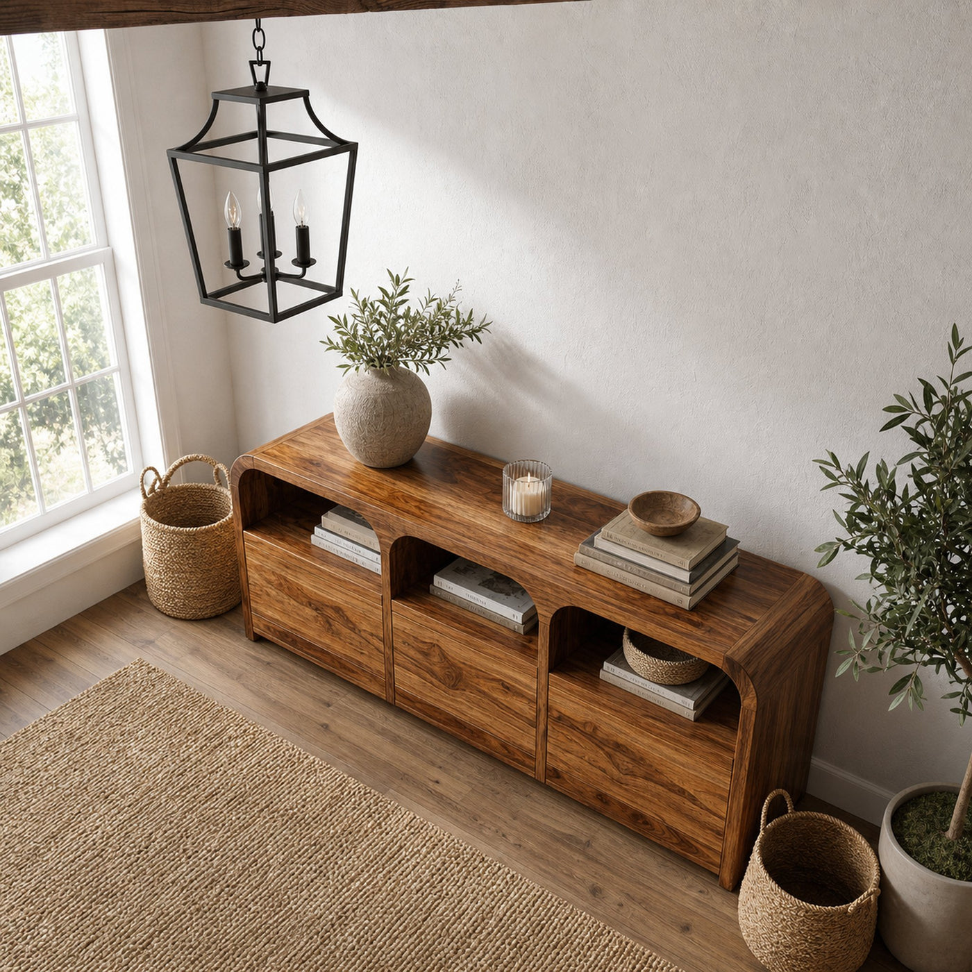 Contemporary Wood Sideboard With 3 Compartments For Home Storage - product view 2