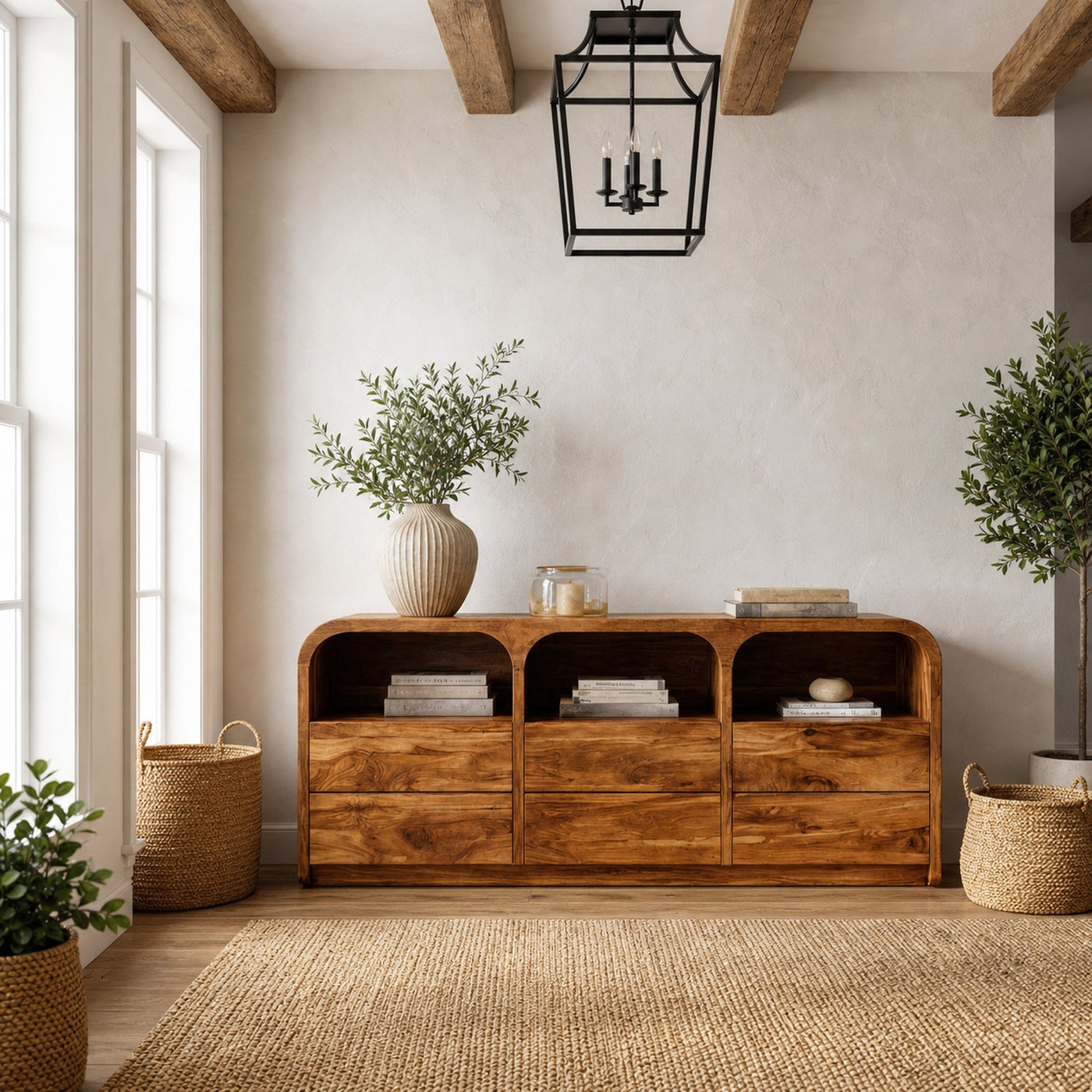 Contemporary Wood Sideboard With 3 Compartments For Home Storage - product view 4