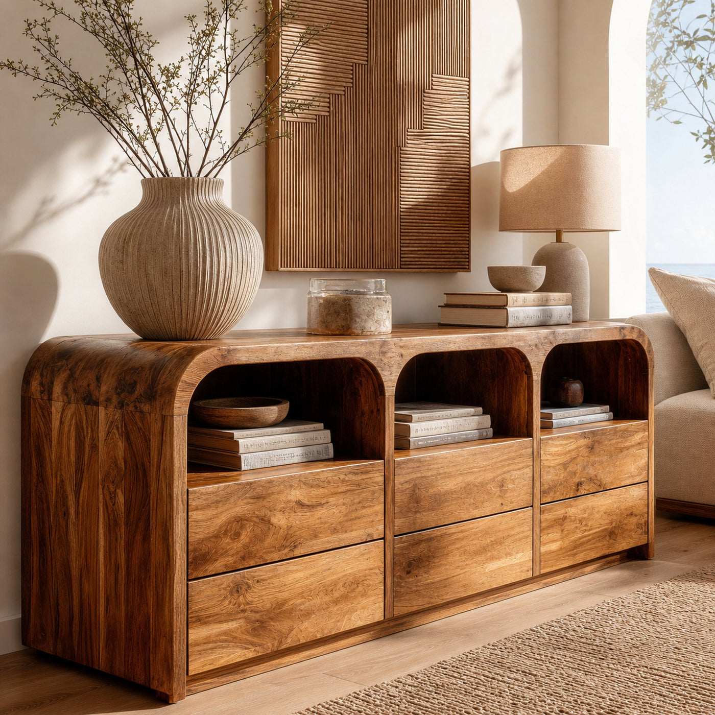 Contemporary Wood Sideboard With 3 Compartments For Home Storage - product view 6