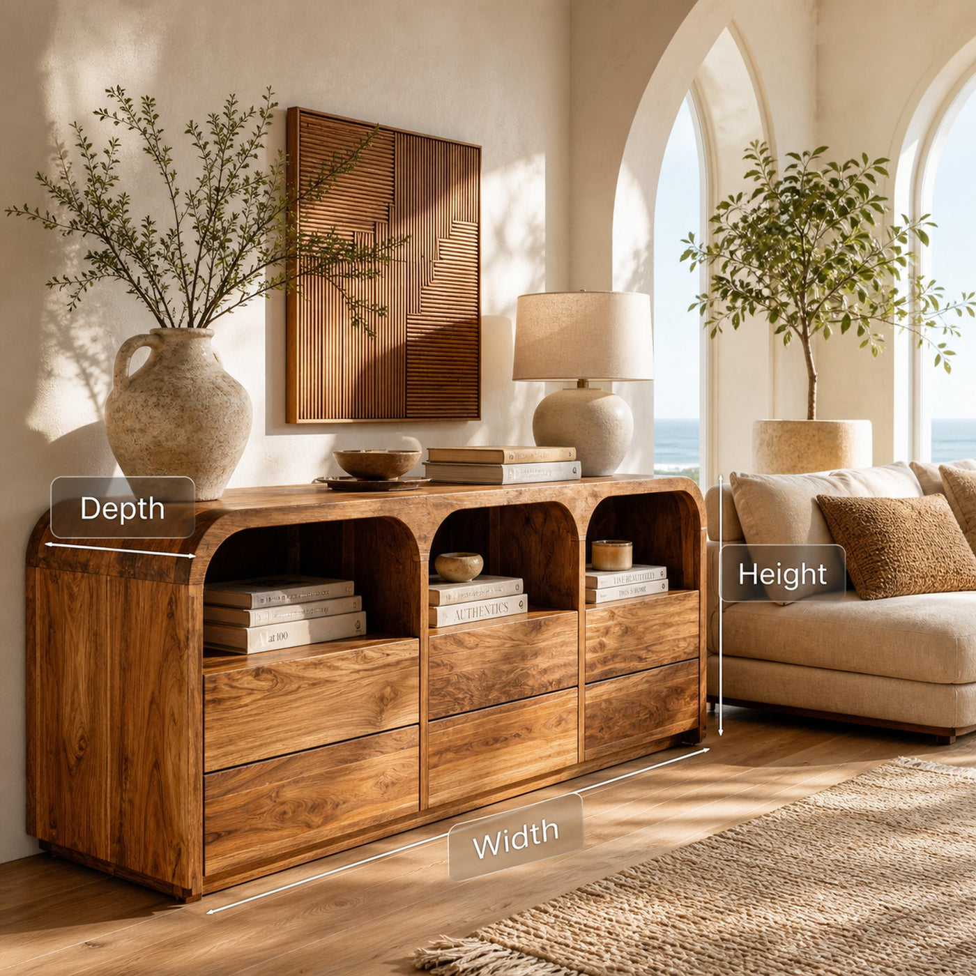 Contemporary Wood Sideboard With 3 Compartments For Home Storage - product view 7