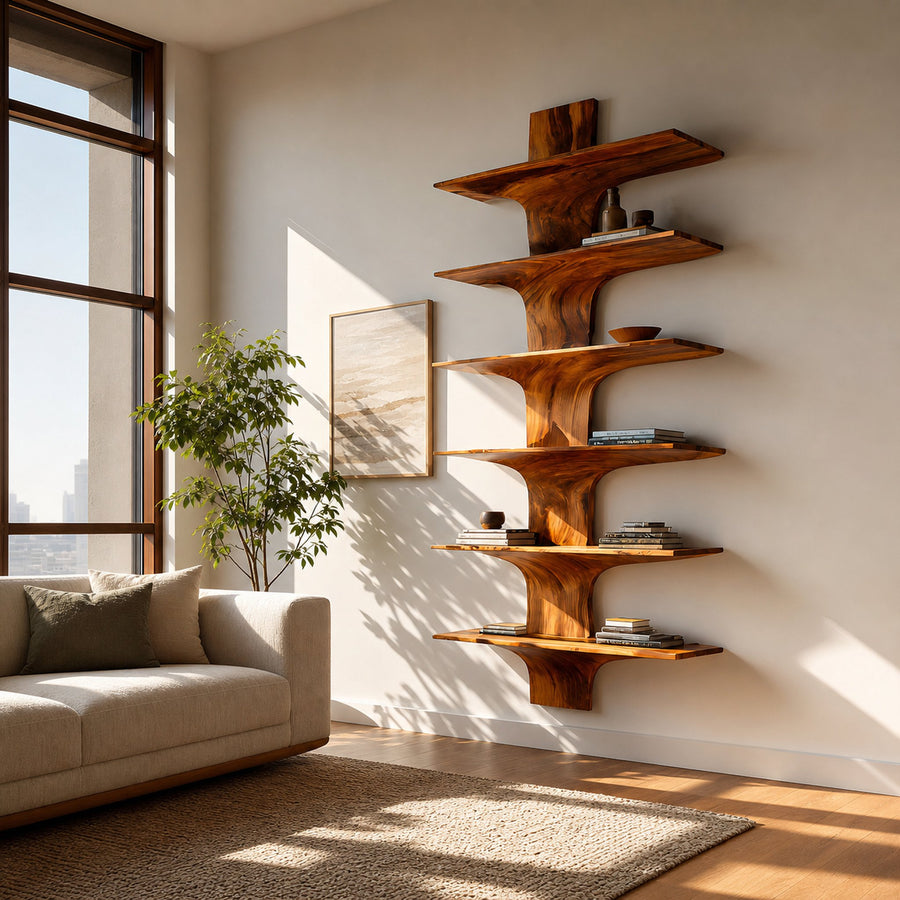 Contemporary Wood Wall Mounted Bookshelf For Home Interior