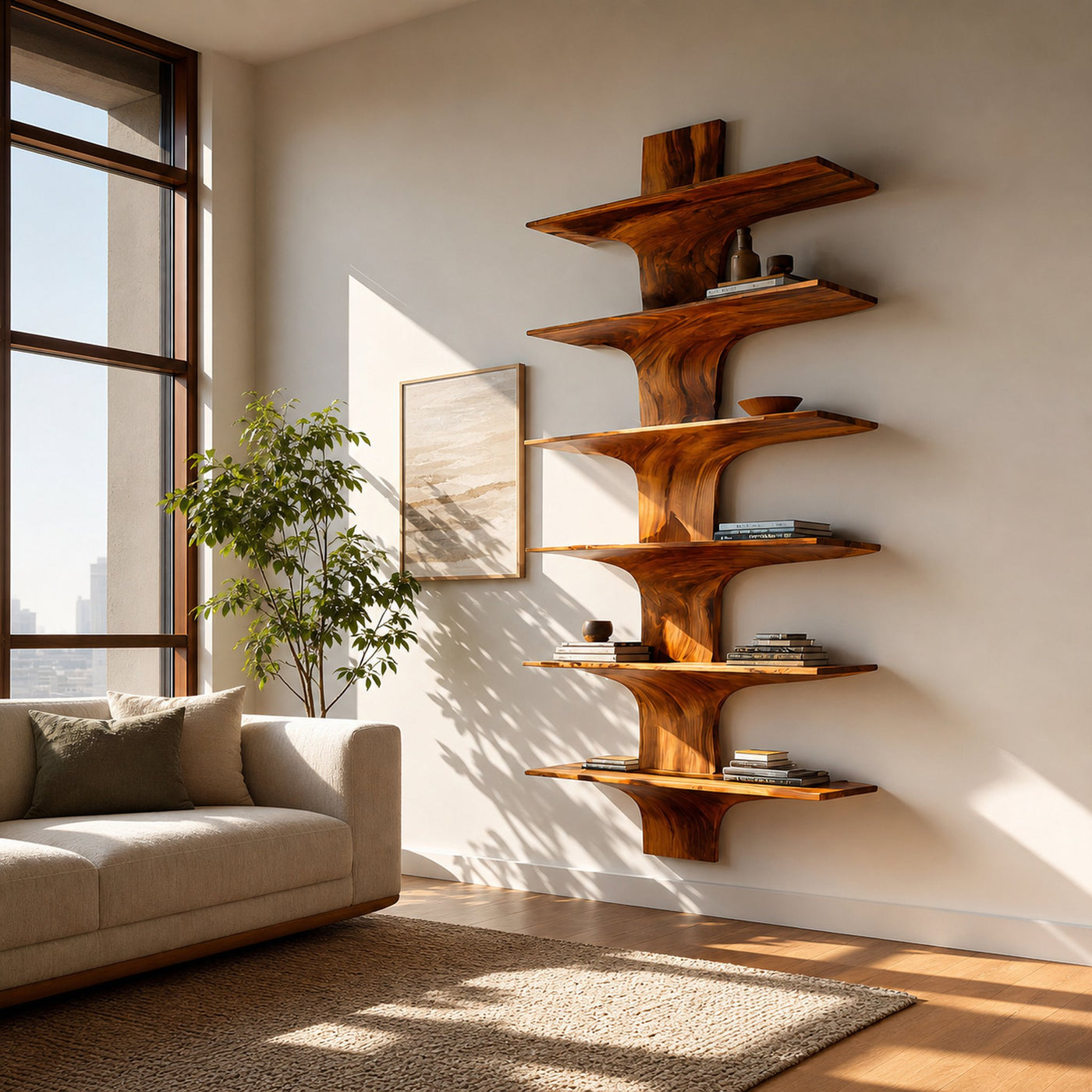 Contemporary Wood Wall Mounted Bookshelf For Home Interior