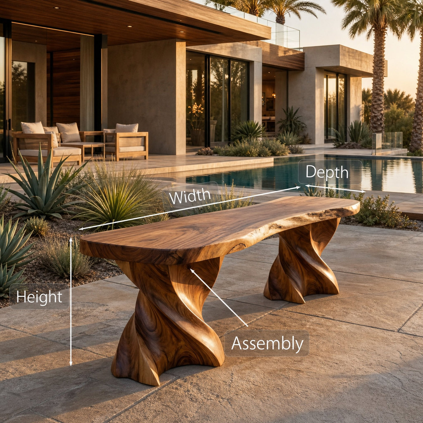 Contemporary Wooden Bench With Twisted Base For Home Living - product view 8